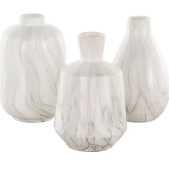 White Marble Ceramic Vases, Set of 3