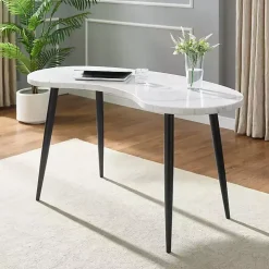 White Marble Kidney Shaped Desk