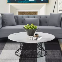 White Marble Round Black Loxley Coffee Table