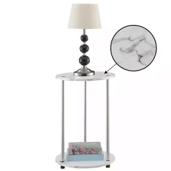 White Marble Two Tiered Metal Accent Table