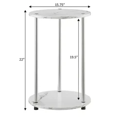 White Marble Two Tiered Metal Accent Table