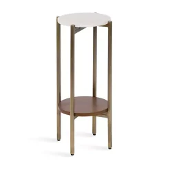 White Marble Walnut Accent Table