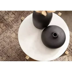 White Marble Walnut Accent Table