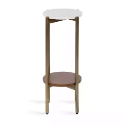 White Marble Walnut Accent Table