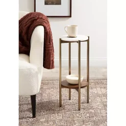 White Marble Walnut Accent Table
