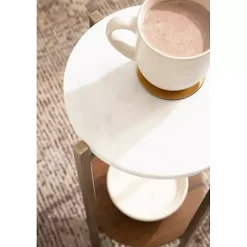 White Marble Walnut Accent Table