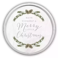 White Merry Little Christmas Round Wall Plaque