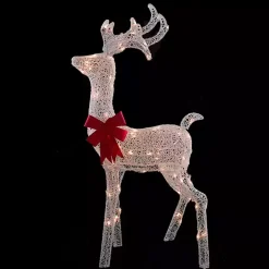 White Mesh and Red Bow Standing LED Christmas Deer