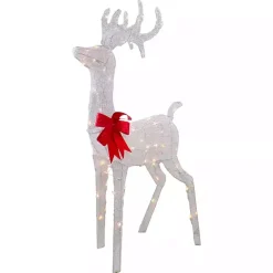 White Mesh and Red Bow Standing LED Christmas Deer
