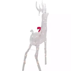 White Mesh and Red Bow Standing LED Christmas Deer