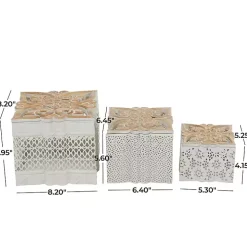 White Metal and Carved Wood Boxes, Set of 3