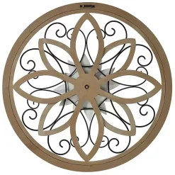 White Metal and Wood Floral Round Wall Plaque