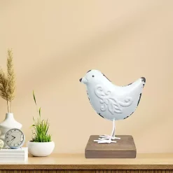 White Metal Bird Statue on Wood Base, 7 in.