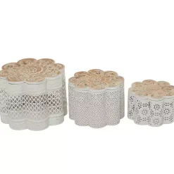 White Metal Floral Carved Boxes, Set of 3