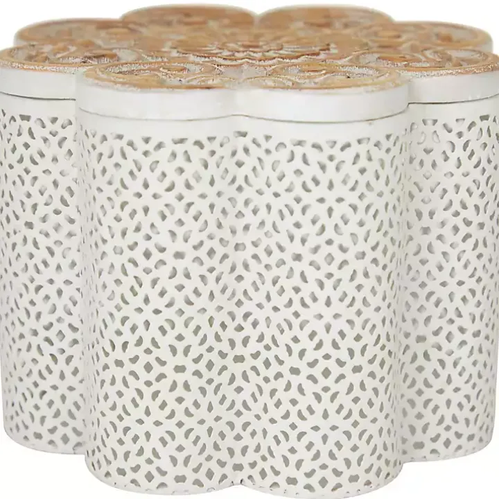 White Metal Floral Carved Boxes, Set of 3