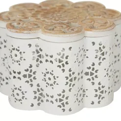 White Metal Floral Carved Boxes, Set of 3