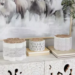 White Metal Floral Carved Boxes, Set of 3
