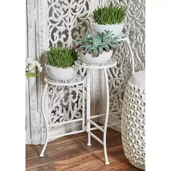 White Metal Floral 3-Tier Plant Stand