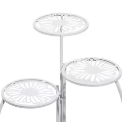 White Metal Floral 3-Tier Plant Stand
