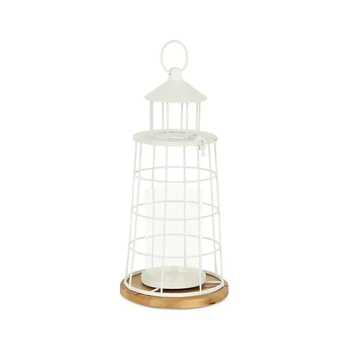 White Metal Lighthouse Lantern, 15 in.