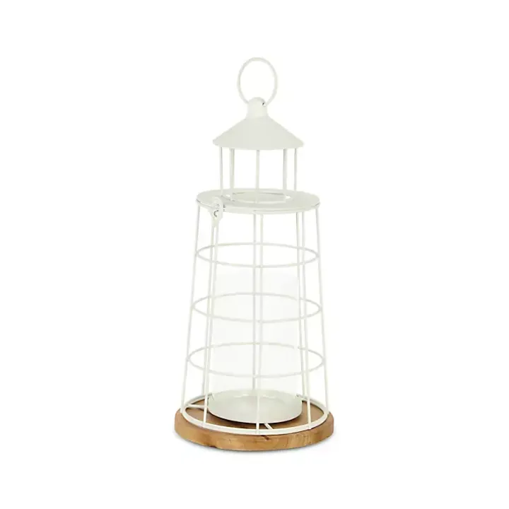 White Metal Lighthouse Lantern, 15 in.