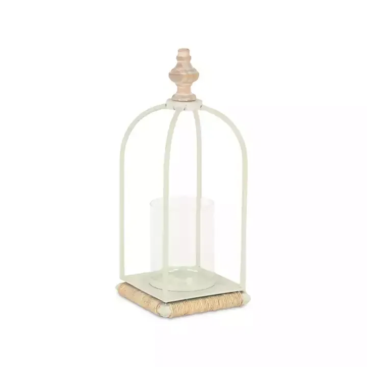 White Metal Rope Wrapped Lantern
