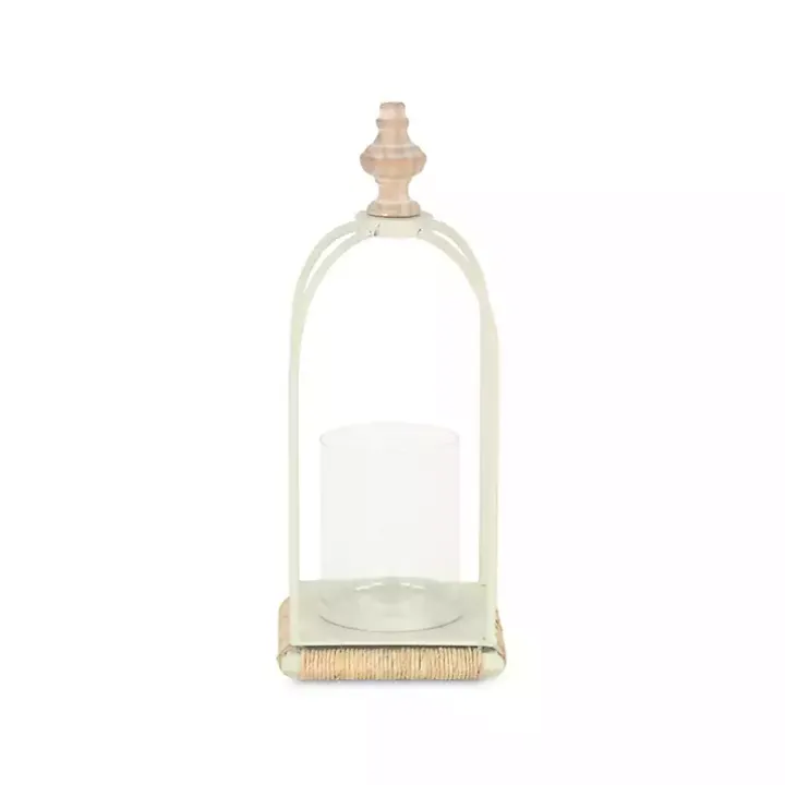 White Metal Rope Wrapped Lantern