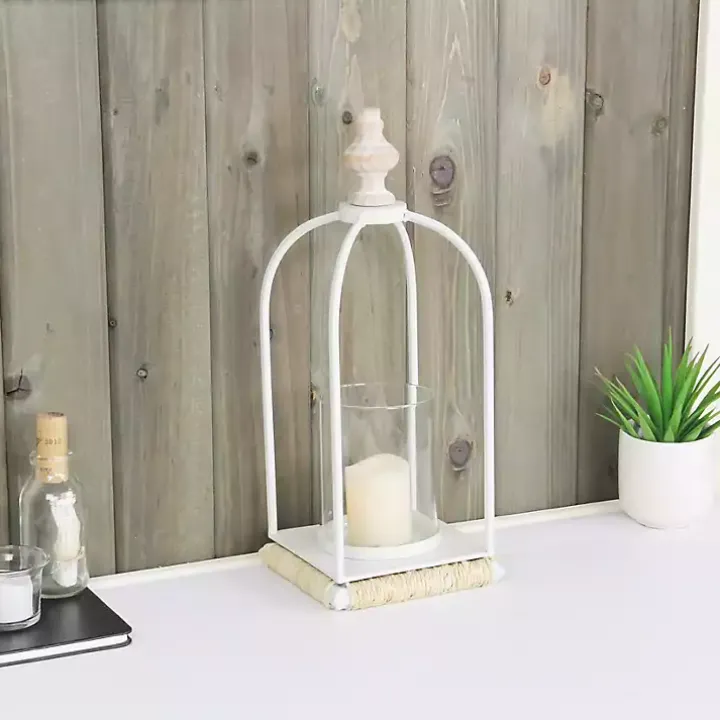 White Metal Rope Wrapped Lantern