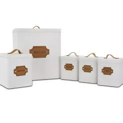White Metal Square Label Badge Canisters, Set of 5