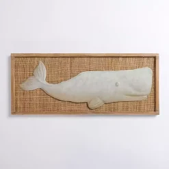 White Metal Whale Rattan Wall Plaque