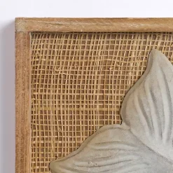 White Metal Whale Rattan Wall Plaque