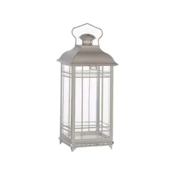 White Metal Windowpane Lanterns, Set of 3