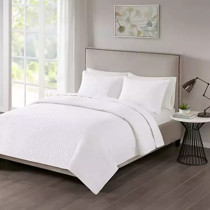 White Nash 3-pc. Reversible Queen Coverlet Set