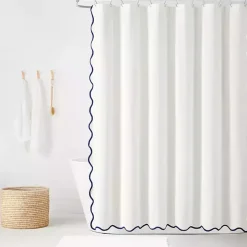 White Navy Scalloped Coastal Shower Curtain