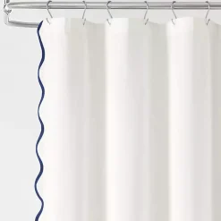 White Navy Scalloped Coastal Shower Curtain