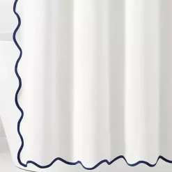 White Navy Scalloped Coastal Shower Curtain