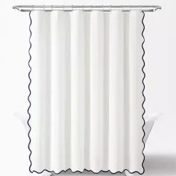 White Navy Scalloped Coastal Shower Curtain