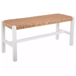 White Newport Wood and Rattan Bench