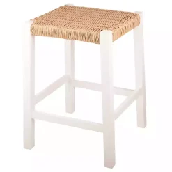 White Newport Wood and Rattan Counter Stool