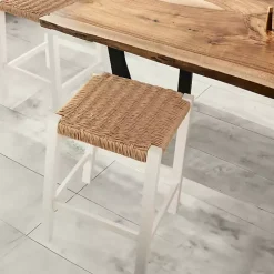 White Newport Wood and Rattan Counter Stool
