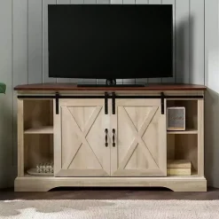 White Oak Sliding Barn Doors Corner TV Stand