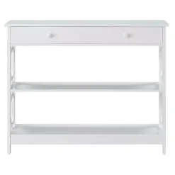 White Octagon 2-Shelf Console Table