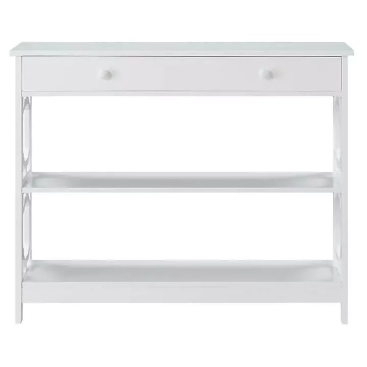 White Octagon 2-Shelf Console Table