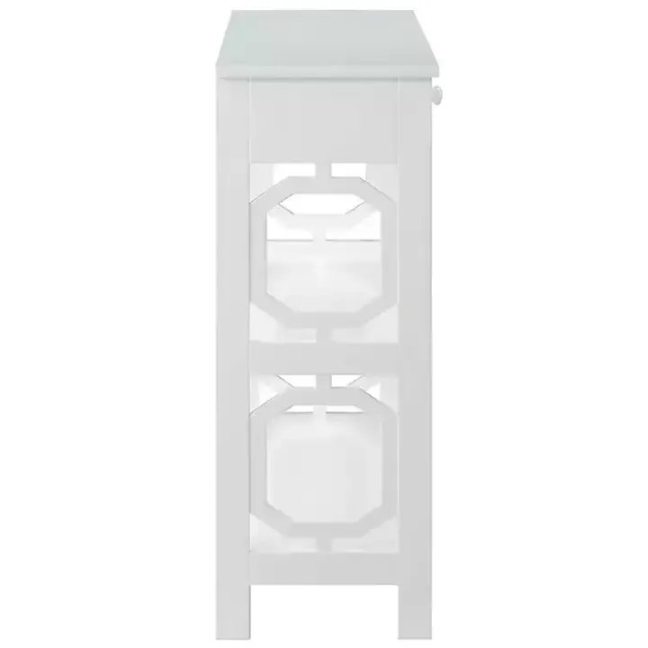 White Octagon 2-Shelf Console Table
