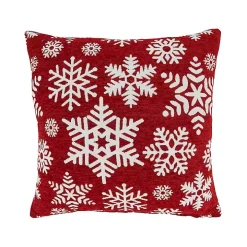 White on Red Snowflakes Chenille Pillow