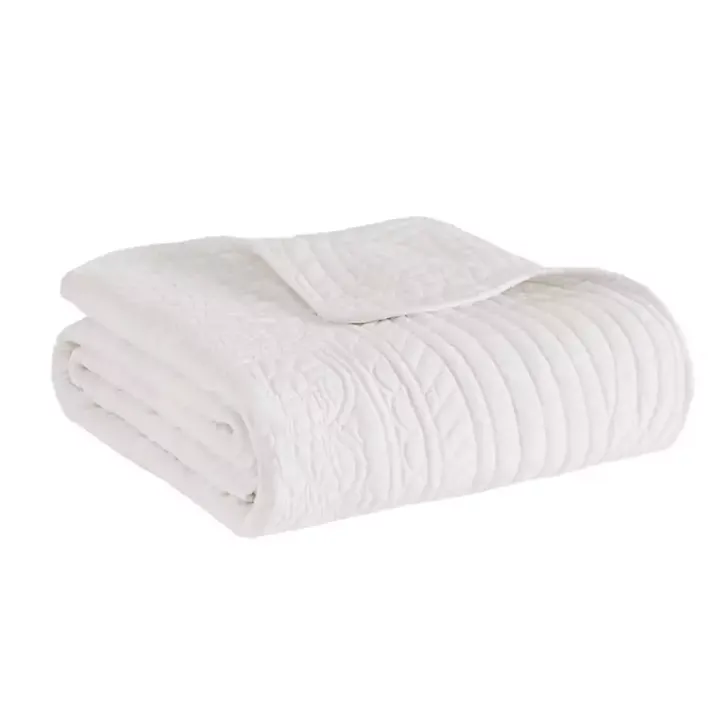 White Oversized Quilted Scalloped Edge Throw