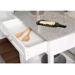 White Parker Granite Top Rolling Kitchen Cart