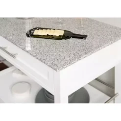 White Parker Granite Top Rolling Kitchen Cart