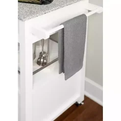 White Parker Granite Top Rolling Kitchen Cart