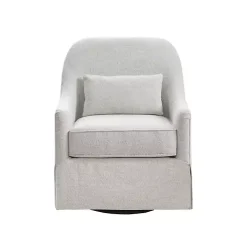 White Patterned Upholstered Swivel Glider Chair